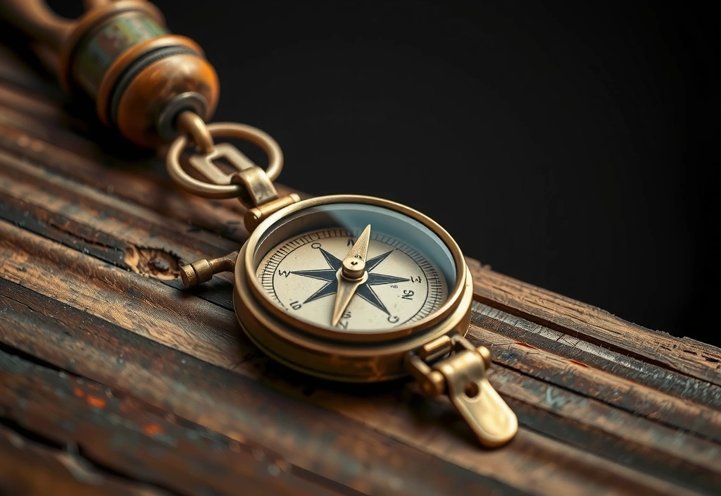 Boussole ancienne sur bois brut